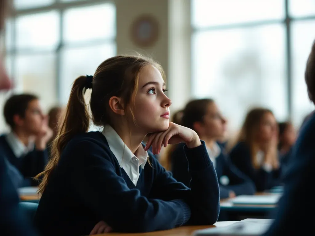 Secondary school students in a Donegal classroom studying Drama, Film and Theatre Studies